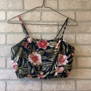 AE Tropical Floral Cropped Tank Top with Adjustable Straps, Women’s Size Small